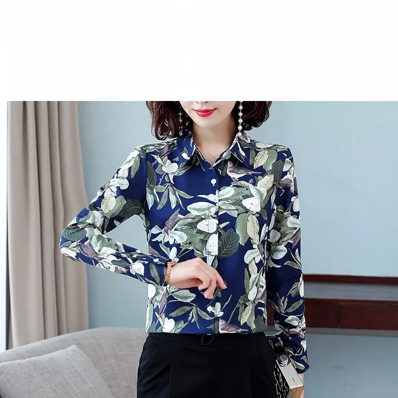 Spring Autumn Turn-down Collar Women\'s Floral Plant&Flowers Printed Button Long Sleeve Cardigan Shirt Casual Undershirt Tops