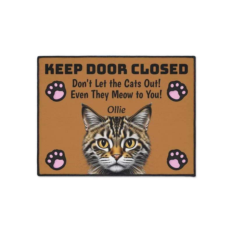 VIKAMA Keep Gate Closed Cat Black Orange Pet Paw Quote Funny Art Crystal Velvet Door Mat Non Slip Entryway Bedroom Living Room