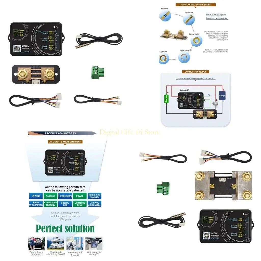 

E06D Battery Monitor Bluetooth-compatible 0-120V Battery Tester Current Battery Coulomb Meter Capacity