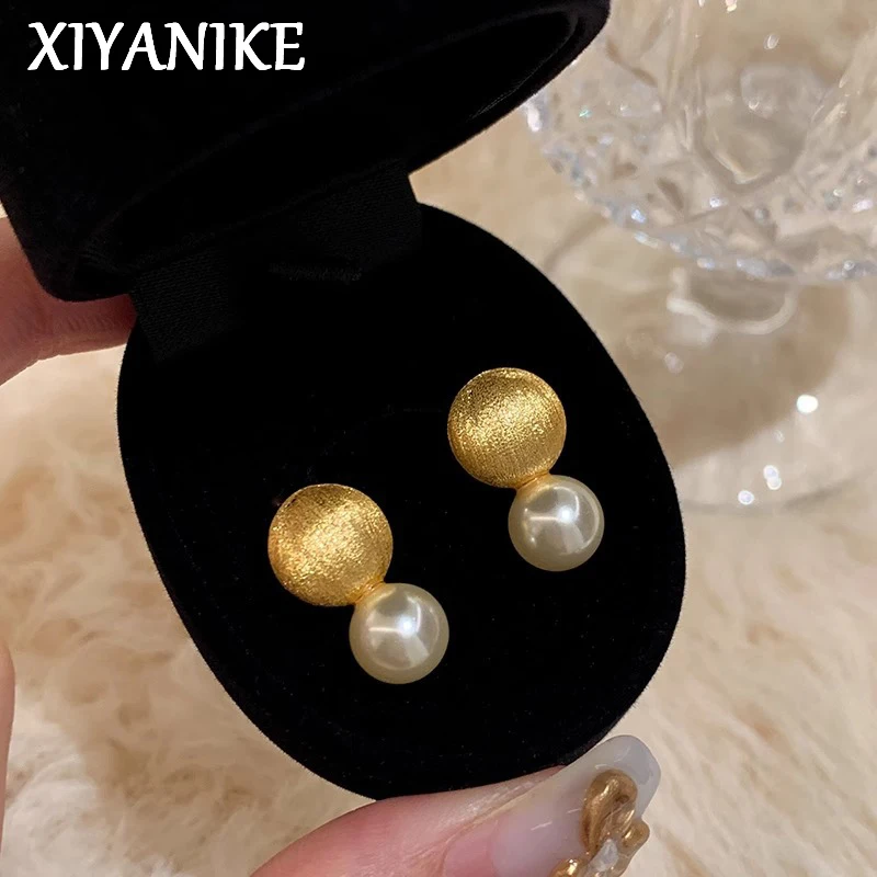 

XIYANIKE Sweet Scrub Geometric Pearl Stud Piercing Earrings For Women French Fashion New Jewelry Accessories Gift Party Daily