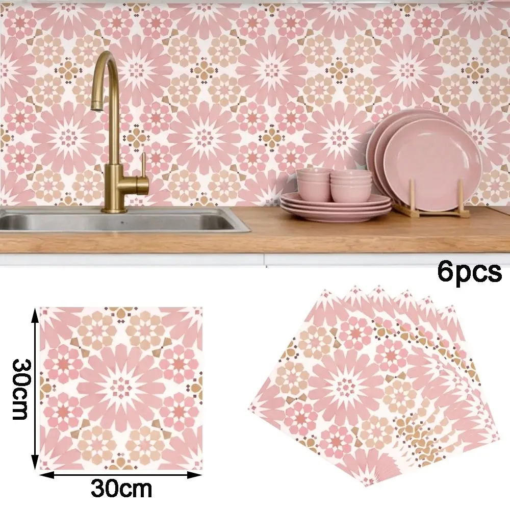 6pcs Waterproof Self Adhesive Floor Tile PVC 30x30cm Wall Stickers Wear-resistant Peel & Stick Vinyl Stickers Bathroom Kitchen