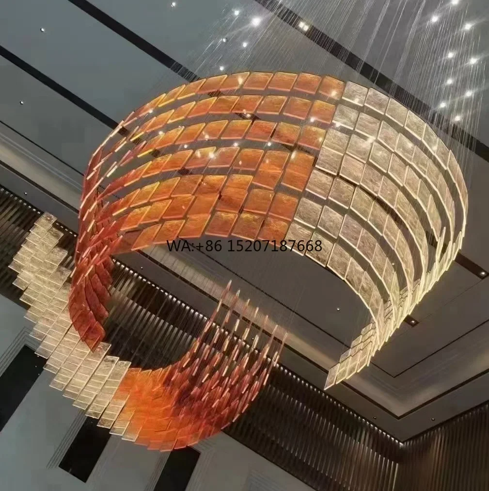 Handmade Modern Luxury Golden Glass Ceiling  Customized Small Square  for Hotel Lobby Oval Shape