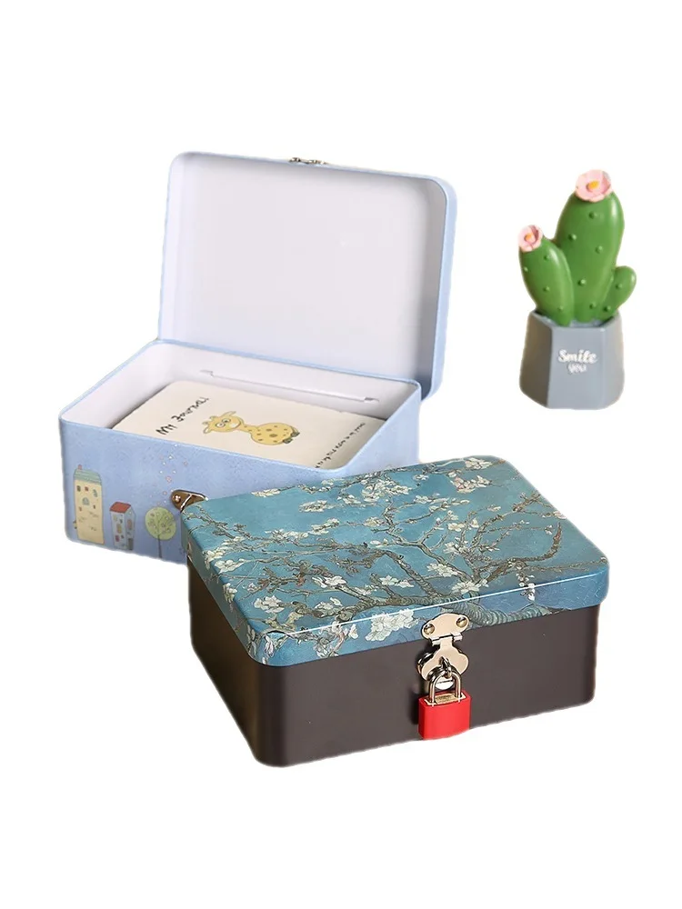 Boîte de Rangement en Étain pour Bijoux et Cosmétiques, Verrou avec Mot de Passe