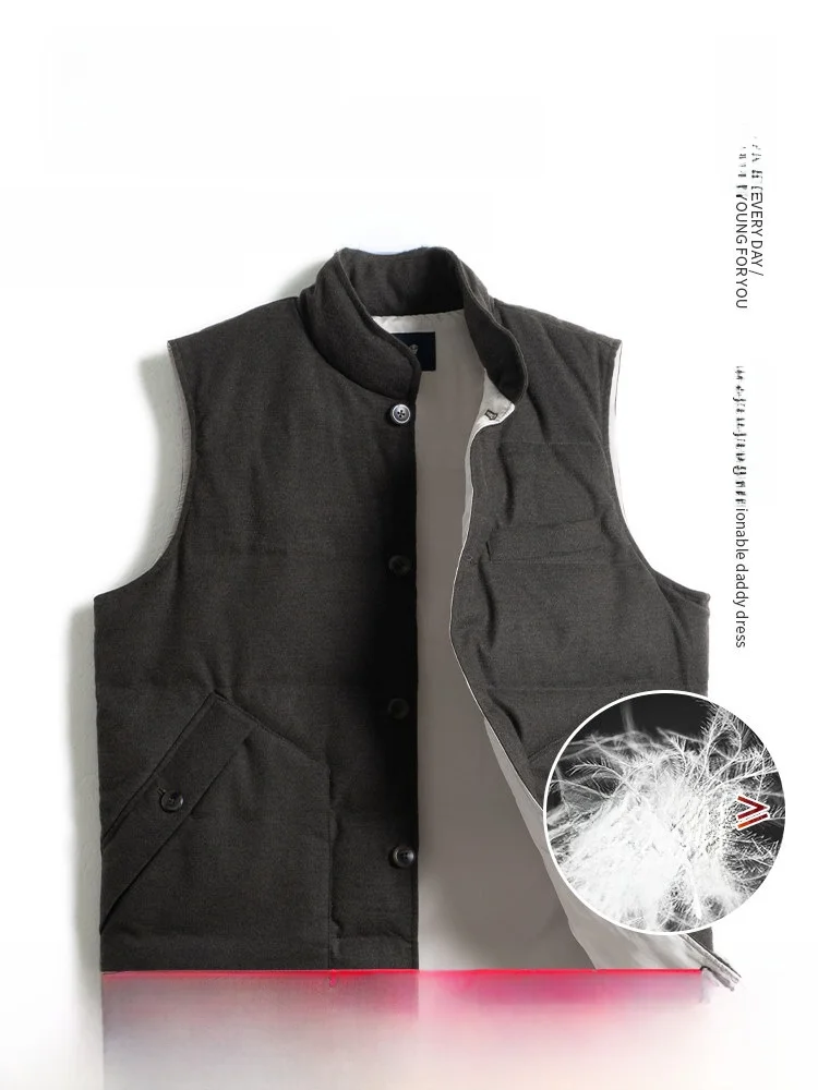 

Свободная зимняя куртка для папы, пуховый жилет, мужской жилет с несколькими карманами и воротником-стойкой, теплый жилет для среднего возраста и лет...