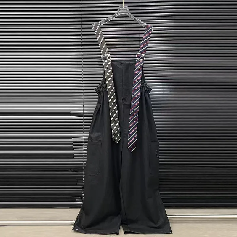 WTHT موضة المرأة مخطط حبال تصميم فضفاض واسعة الساق السروال القصير 2025 الخريف العصرية أكمام عارية الذراعين السراويل الإناث 1LS2487