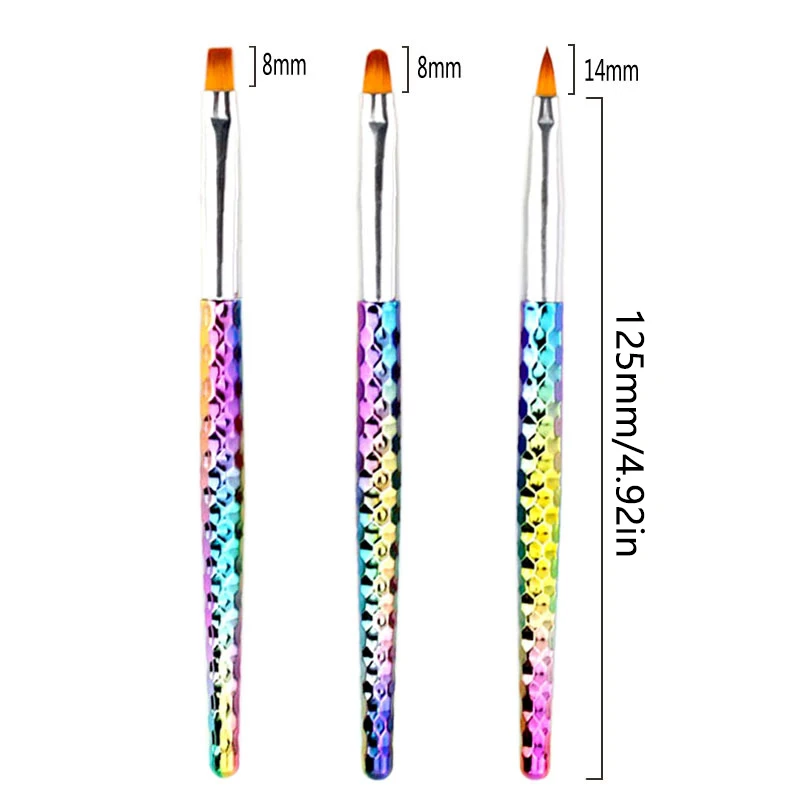 Juego de bolígrafos de plástico para decoración de uñas, pincel suave y esbelto para diseño de uñas, Gel degradado, dibujo Diy, 3 unidades