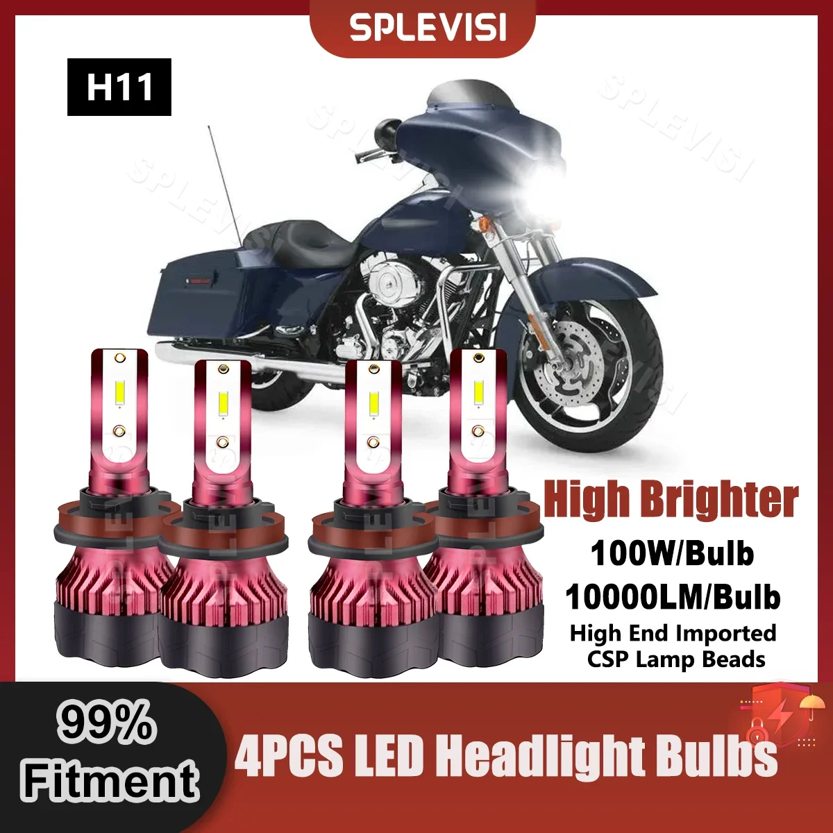 4X LED H11 Headlight Bulbs 100W/Bulb 10000LM /Bulb For Harley Davidson VRSCA V-Rod 2002 2003 2004 2005 2006 Motorcycle Light Kit