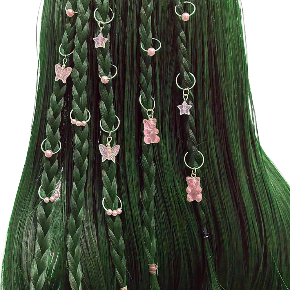 14pcs Butterfly Bear Mixed Hair Rings Set Hair Braiding Dread Locks Dreadlocks Beads Gold Charm Hair Braid Tubes Hair Jewelry