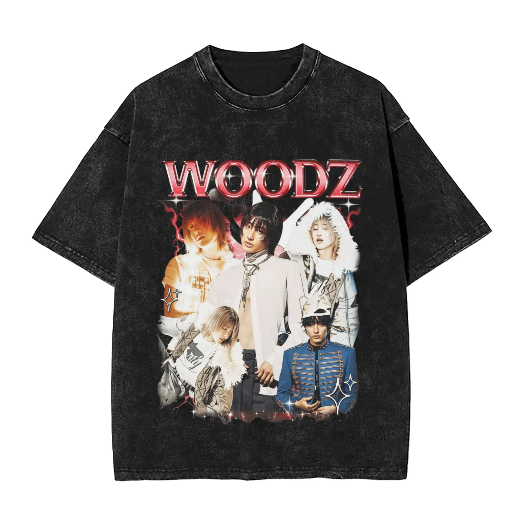 Футболки мужские Woodz World Tour 2026, винтажные, с эффектом потертости, с коротким рукавом, круглым вырезом, из чистого хлопка, летние топы