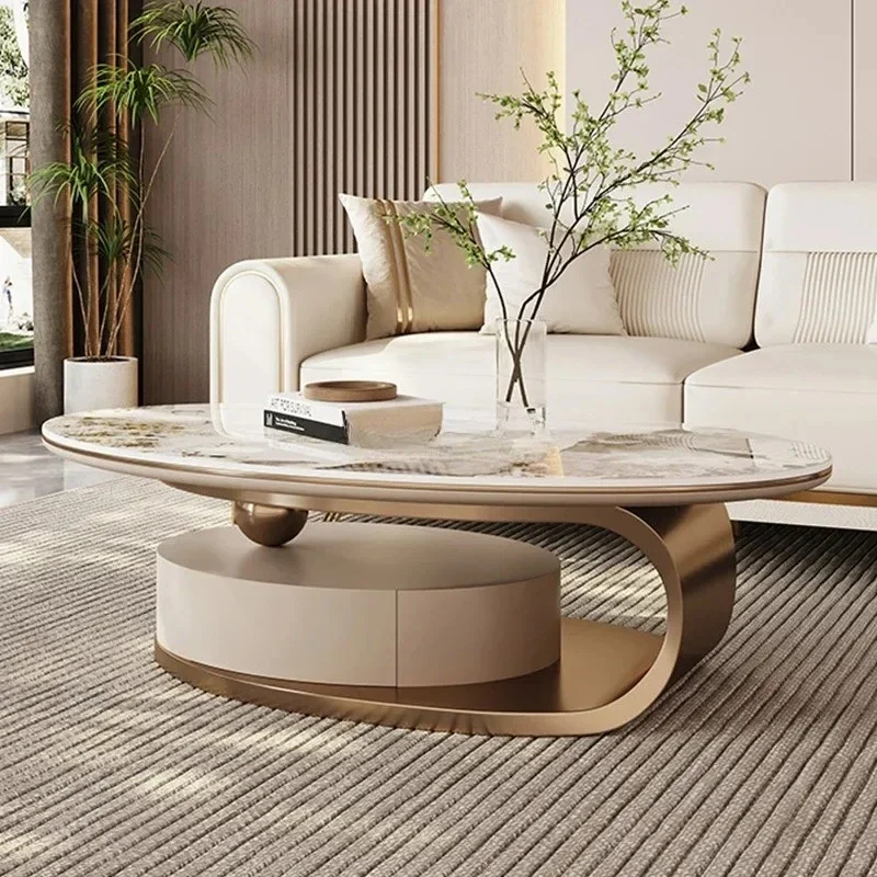 Light luxury rock slab coffee table Oval rock slab household coffee table