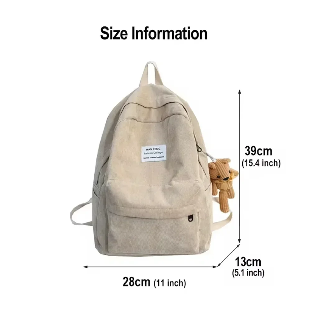 Retro Corduroy Backpack for Women, Large Capacity Book Bag High School College Students, Fashion Rucksack