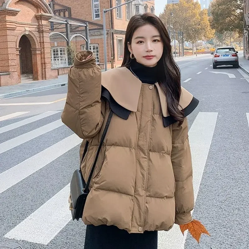 Franse Elegante Winter Nieuwe Dames Tops Parka 'S Turn Down Kraag Lange Mouw Losse Gewatteerde Parka 'S Warme Donsjassen Bovenkleding Dames