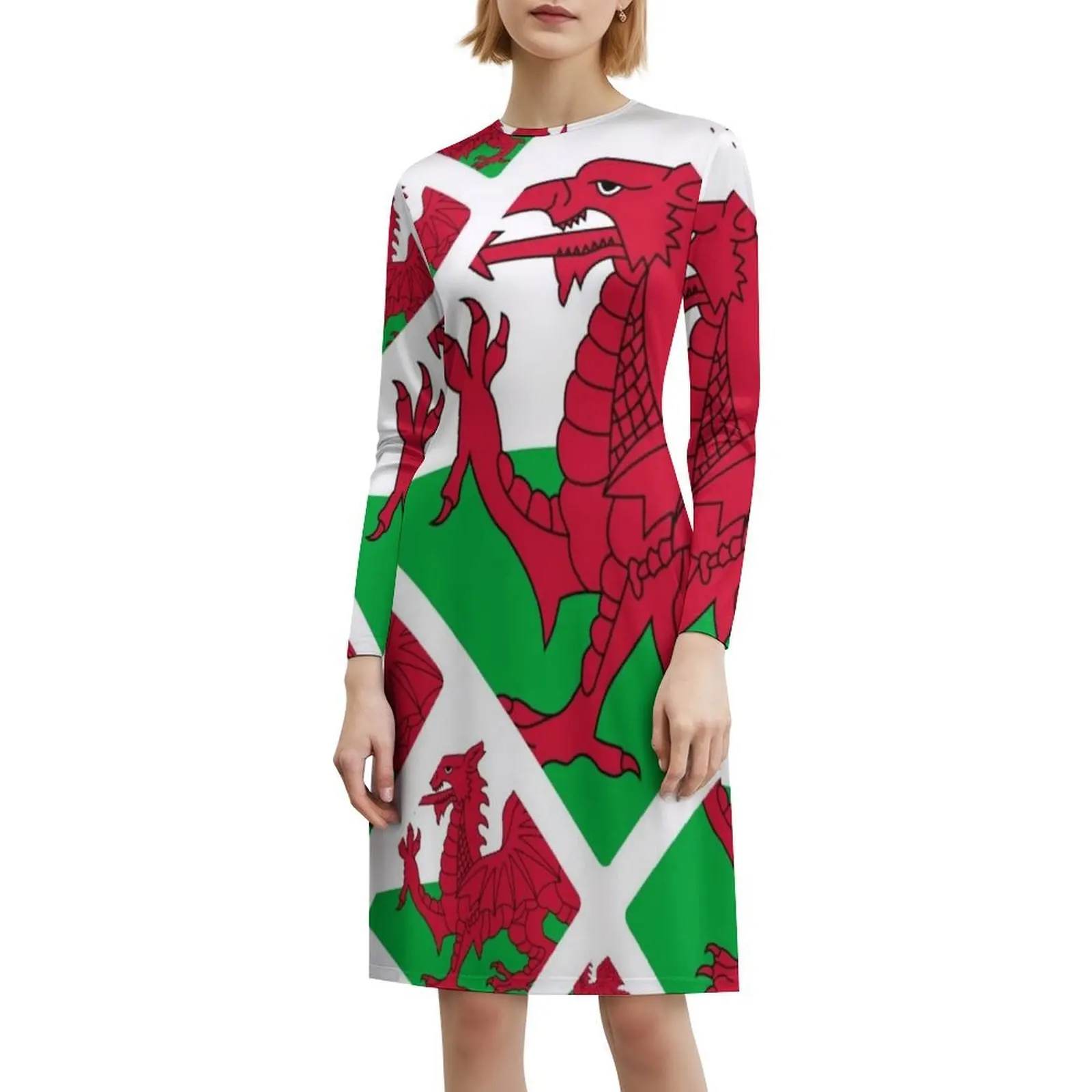 فستان حفلات نسائي بعلم الويلز ملابس الشارع الشهير ملابس نادي مطبوعة عصرية للنساء تصميم العلم الويلزي فساتين نسائية