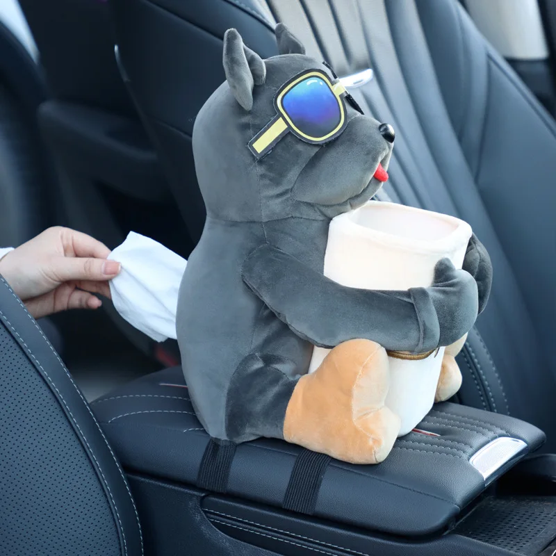 

Car Tissue Box Trash Can 2-in-1 Cute Plush Doll Car Interior Decoration Seat Middle Armrest Box Car Tissue Holder Storage Trash