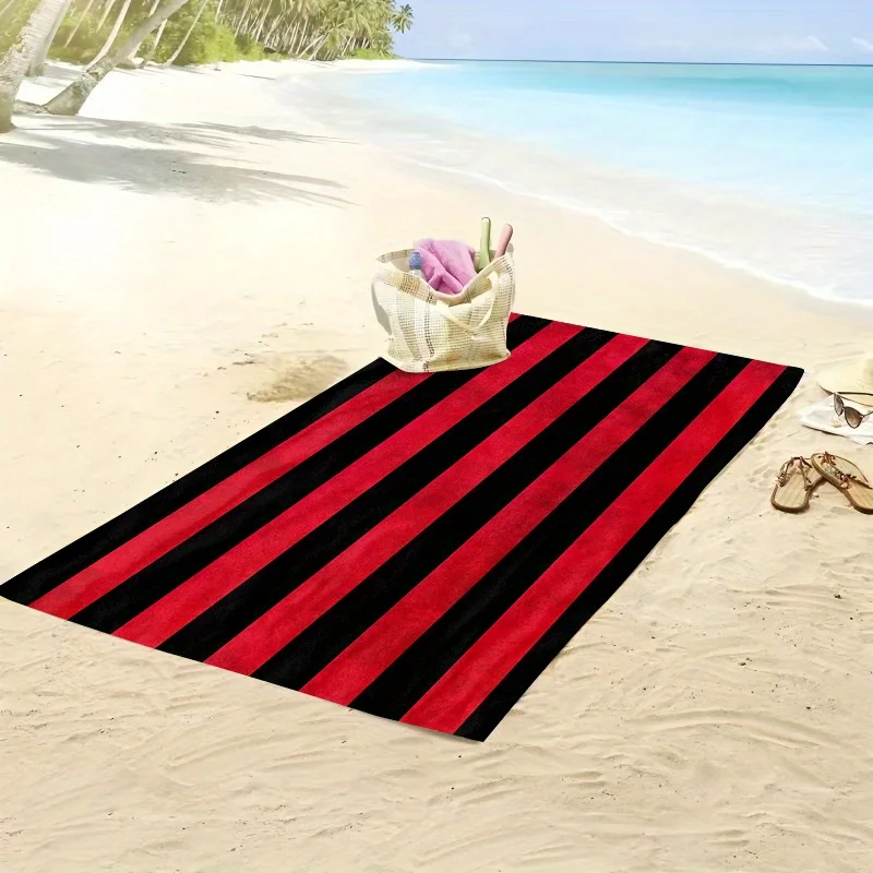 Bold Faded Red and Black Striped Beach Towel Microfiber Soft Quick Drying Bath Towel for Swimming Modern Textile Design