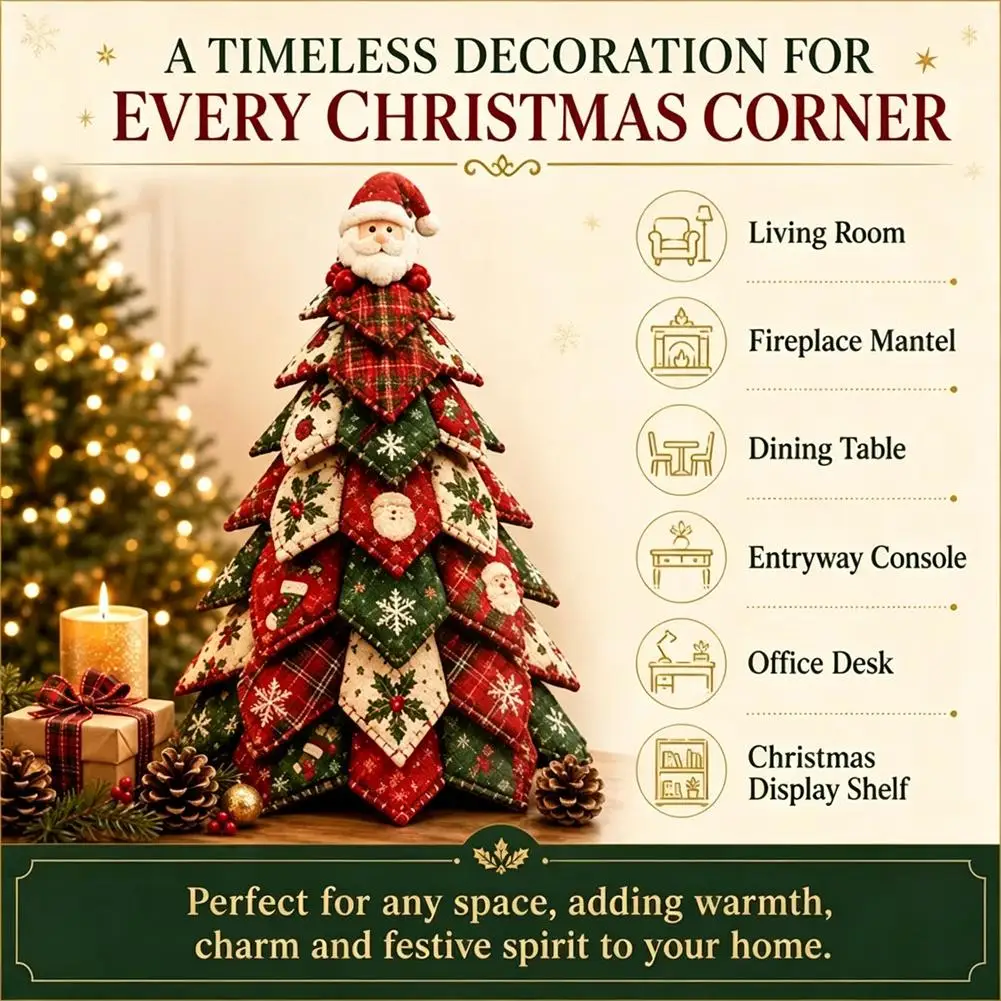 Vintage Style DIY Quilted Christmas Tree Kit Handcraft Beginner‑Friendly 3D Tabletop Christmas Sewing Kit Santa Claus Girl