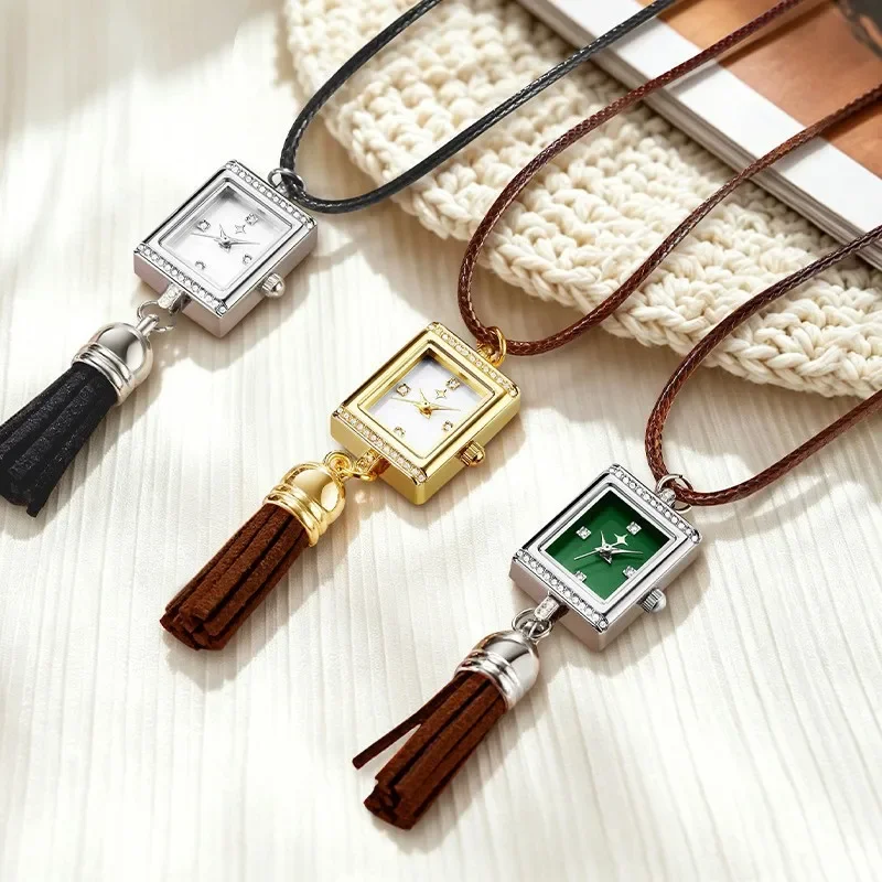 women's-vintage-fashion-quartz-pocket-watch-necklace-with-square-diamond-pendant-tassel-leather-chain-dress-watch-jewelry