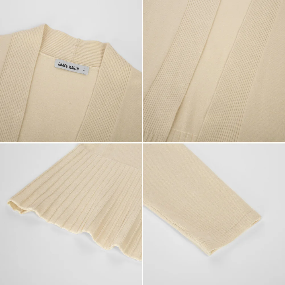 GRACE KARIN Women's A-Line Cardigan Casual Draped Open Front Cropped Knitwear Tops Long Sleeve Sweater Peplum Knit Outwear A30