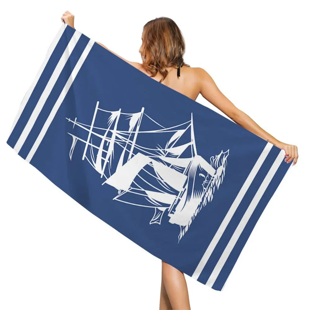 Boat Oar Anchor Blue Beach Towel Printed Lifebuoy Quick-Drying Microfiber Sand Free Tapestry Home Decoration Travel Women Men