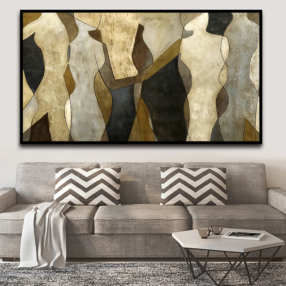 Abstrakte Kunst Tanzende Frau Leinwandgemälde Schwarz-Gold-Linien Charakter Wandkunst Poster Druck Schlafzimmer Wohnzimmer Deko Wandbild