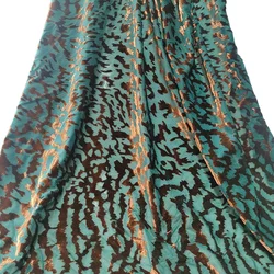 1yard Green Leopard Print Stretch brocade Burnout Velvet Fabric Dirac Spandex Fabric Silk Velour Fabric for African Dresses