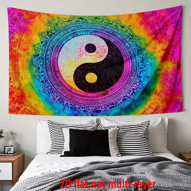VIKAMA Mandala-Style Yin-Yang Tai Chi Tapestry, Colorful Artistic Banner, Wall Decoration For Living Room And Bedroom