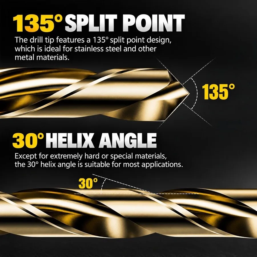 10Pcs M35 Cobalt Drill Bits for Stainless Steel 5% Cobalt HSS Titanium Coated Twist Drill Bit Split Point Metal Drilling Tool