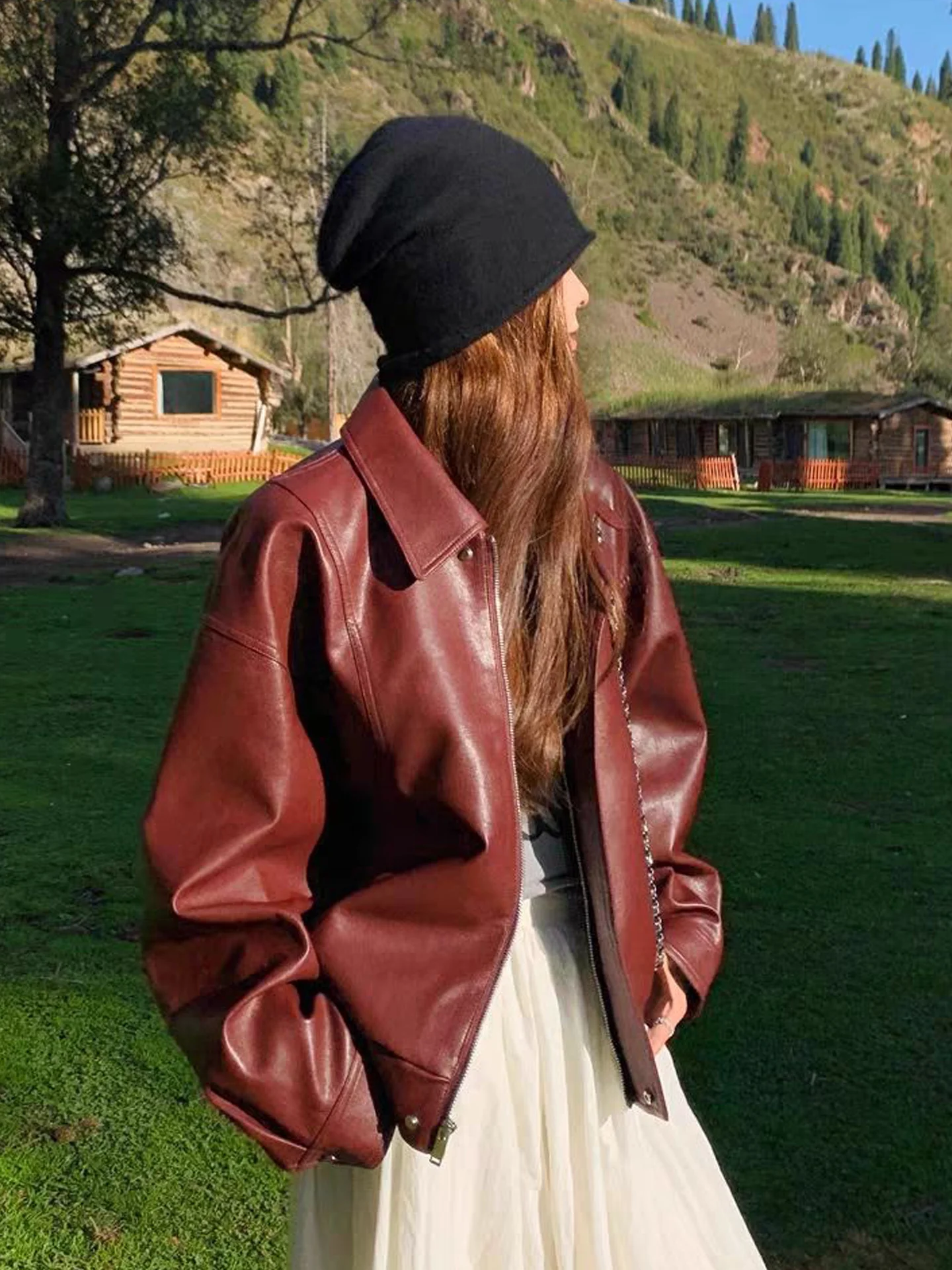 

Повседневная женская кожаная куртка свободного кроя в американском стиле с молнией, из искусственной кожи, для ежедневной носки