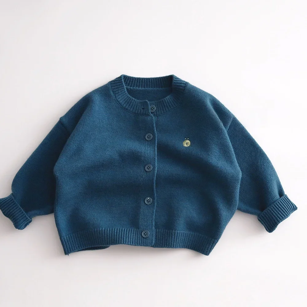 

Spring Autumn New 1-6Y Kids Knitted Cardigan Solid Color Embroidered Sweater Coat Korean Style Boys and Girls Clothing