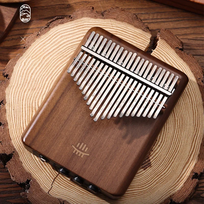 Hluru Electric Kalimba,17 21 Key Black Walnut Professional Thumb Piano, EQ Kalimba Wood Keyboard Instrument, Built in Pickup