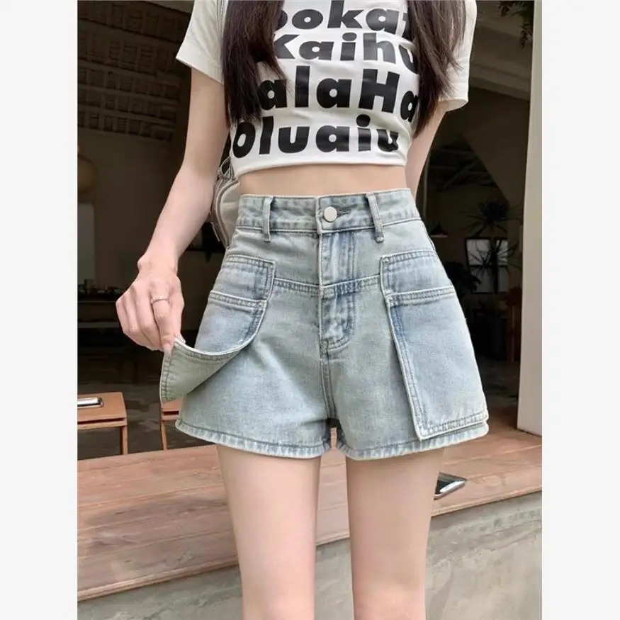 

Новые летние джинсовые брюки с высокой талией в американском стиле, женские широкие брюки трапециевидной формы с широкими штанинами, рабочая одежда в стиле ретро, хлопковая стрейч