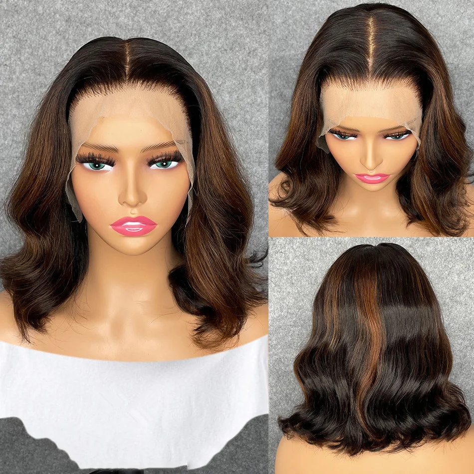 Zachte 180 Dichtheid Korte Bob Body Wave Hoogtepunt Bruin Blonde Kant Voor Zwarte Vrouwen Met Baby Haar Lijmloze Preplucked