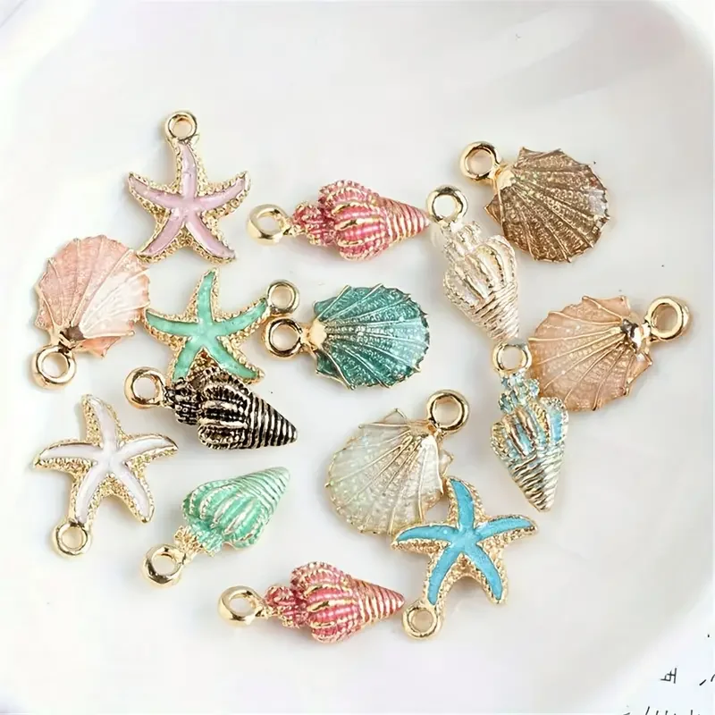 

30/50pcs Of Random Dripping Oil Pearlescent Conch Shell Starfish Diy Jewelry Accessories Bracelet Earrings Pendant Alloy
