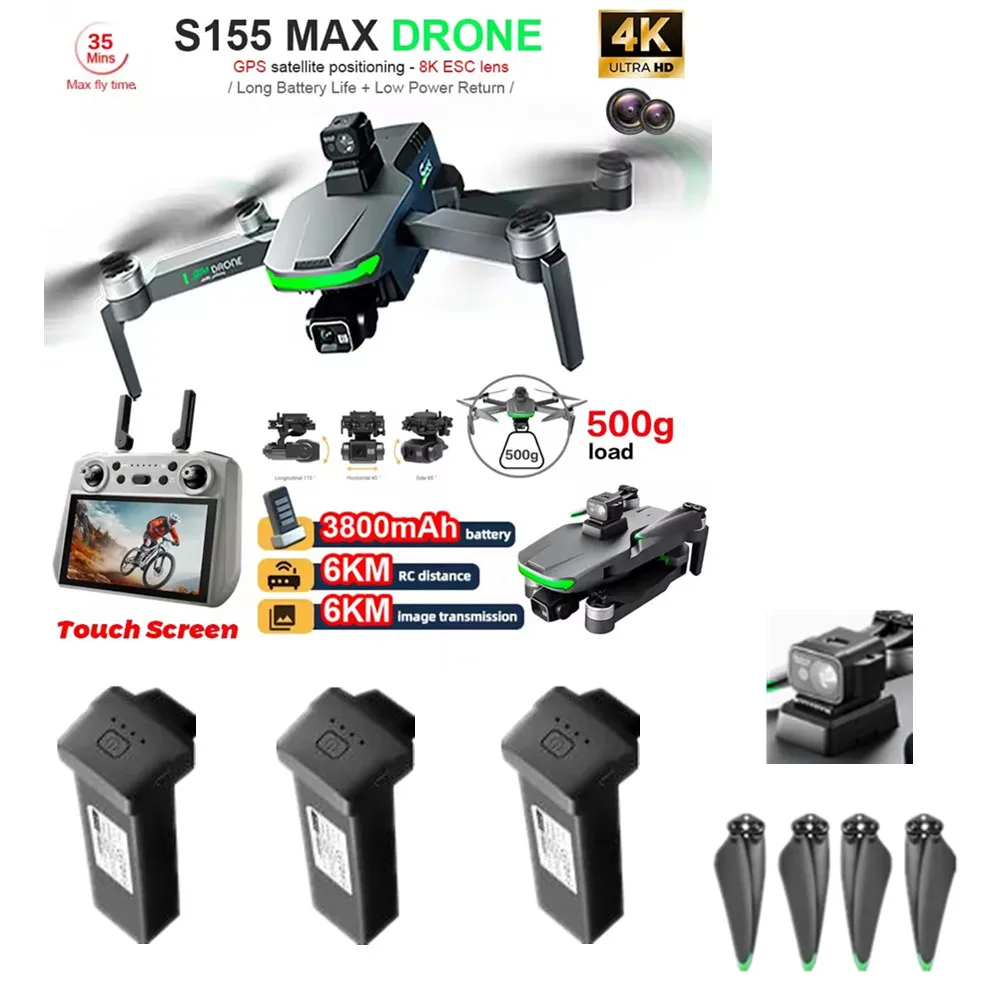 S155 Pro Max Drone Original Accessories 7.4V 3800mAh Battery / Propeller Maple Leaf Use For  S155 Pro Max Drone Parts