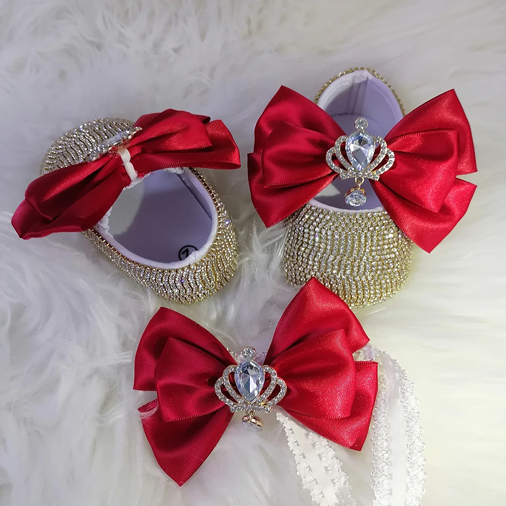 Handmade Bow Rhinestones Baby Girl Kids Shoes Hairband Sunglasses Comb First Walker Sparkle Bling Crystals Princess Shower Gift