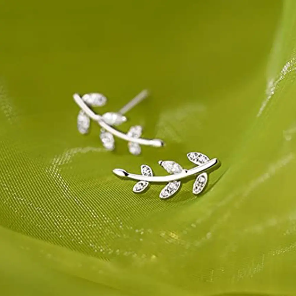 1Pair Leaf Ear Climbers Earrings Women Sterling Simple Design Climbing Gift Ready Jewelry