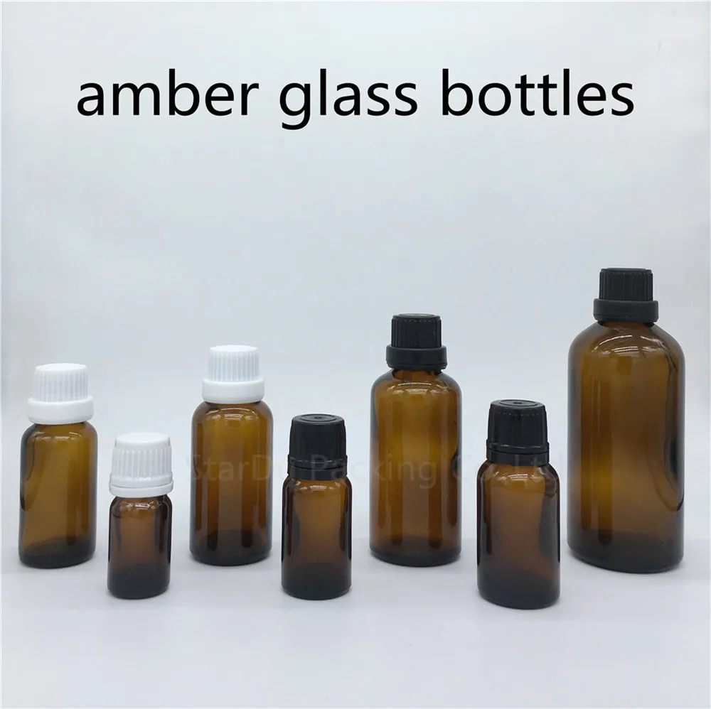 5-100ml Amber Glass Bottle, Vials Essential Oil Bottle With Tamper Evident Cap Perfume Bottles 500pcs/lot