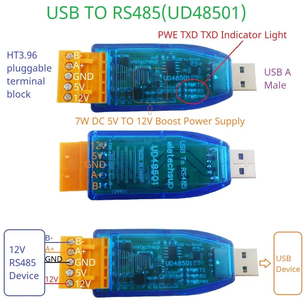 VCC Output USB to RS485 RS232 TTL Converter UART PC COM Serial Port Module 12V 5V for IO PLC HMI MCU PTZ Smart Home Debugging