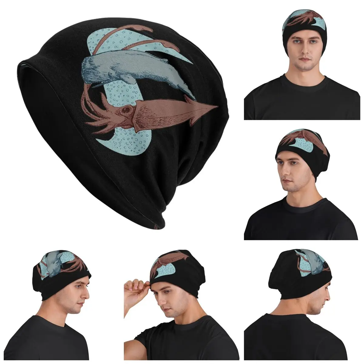 

Sperm Whale Vs Giant Squid Warm Knitted Cap Fashion Bonnet Hat Autumn Winter Outdoor Beanies Hats for Men Women Adult