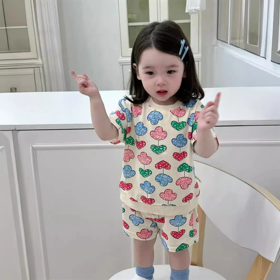 2024 Summer New Baby Short Sleeve Clothes Set Fashion Print Infant Boy Girl Casual Shorts Suit Toddler Cotton Sports Outfits