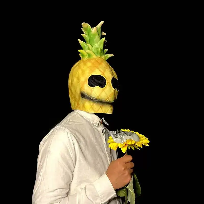 Realistic Fruit Headgear Full Face Funny Sand Sculpture Performance Props Vegetable Pineapple Grape Pumpkin Durian Mask view 2