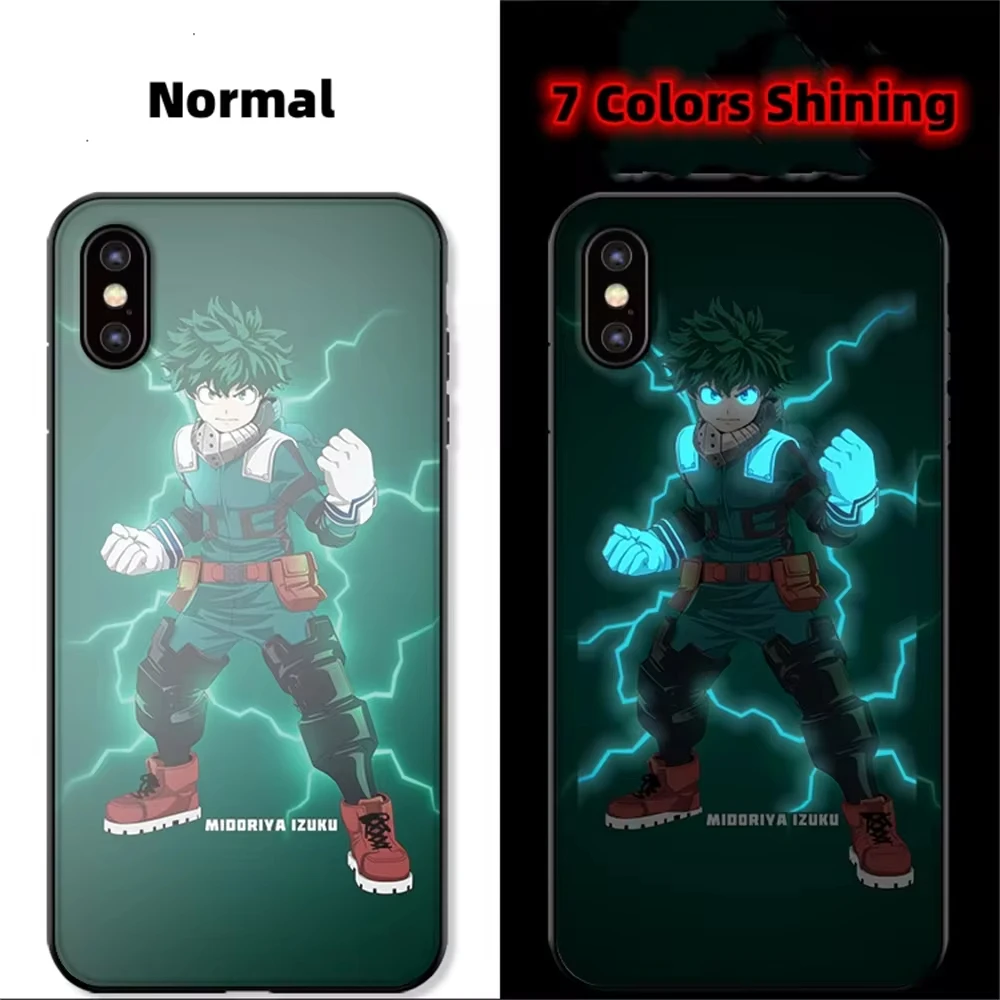 LED Phone Case For Samsung S23 S22 S21 S20 Plus FE Ultra Note 10 20 A54 A53 A14 Anime For My Hero Academia Back Light Up Cover