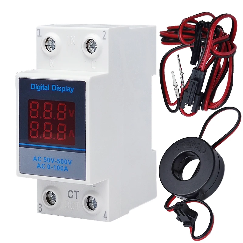 1Pcs NP-VAM Din Rail Digital 1-100A / 1-63A Ammeter AC 50-500V Voltmeter LED Display Amp Volt Meter With Transformer