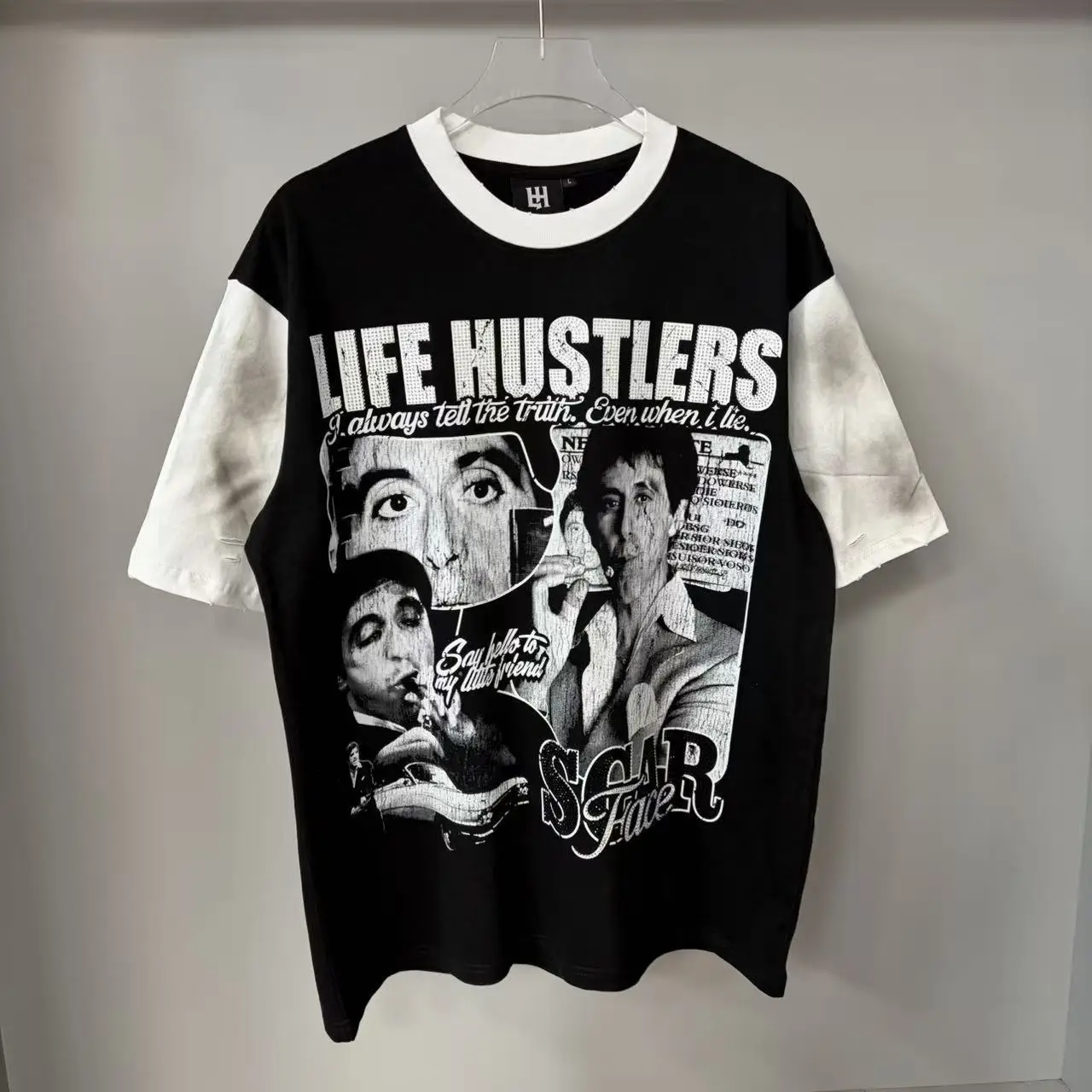 Life Hustlers Retro Beaded Letter Print Summer Street-Like Casual Men's and Women's Loose Short-Sleeved T-Shirt