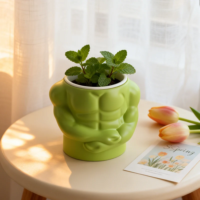 Creative Muscle Torso Shaped Resin Flower Pot Planter for Succulents Small Plants Home Balcony Windowsill Tabletop Decor