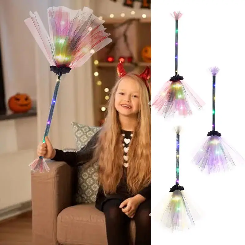 LED Halloween Party Witch Broom Kids Plastic Cosplay Flying Broomstick Props For Masquerade Halloween Cosplay Accessories