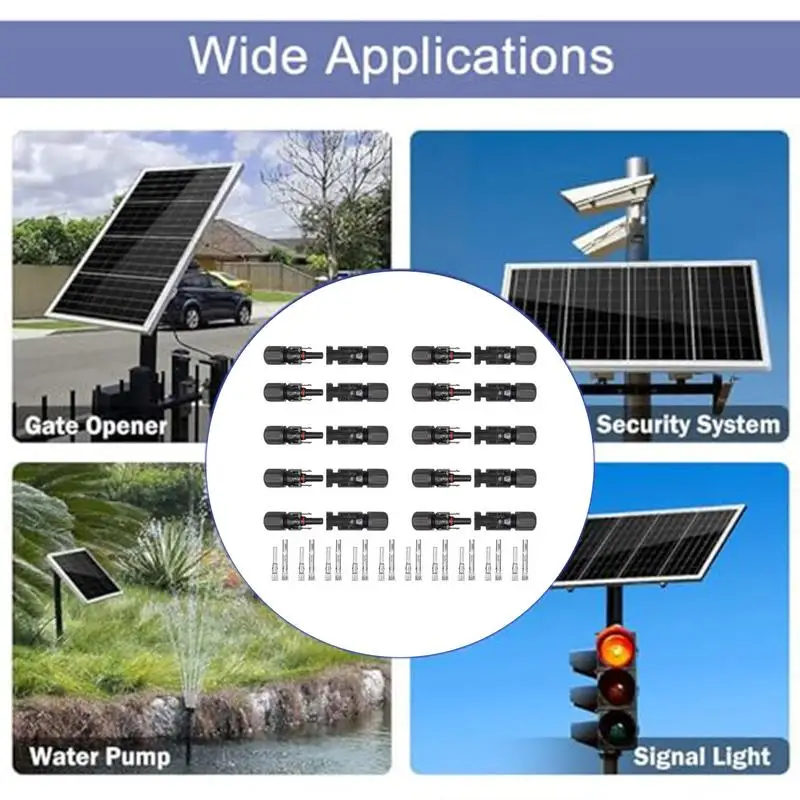 ขั้วต่อสายเคเบิลแผงโซลาร์เซลล์ 10 คู่ขั้วต่อสายเคเบิลต่อพลังงานแสงอาทิตย์ขั้วต่อกันฝุ่นกันน้ํา Solar Cable Parallel