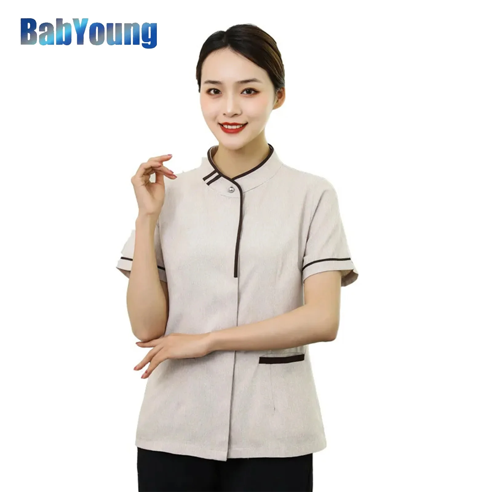 

Spot Supply Hotel Room Work Clothes Female Stand-Up Collar Thin Breathable Community Property Cleaning Staff Uniform