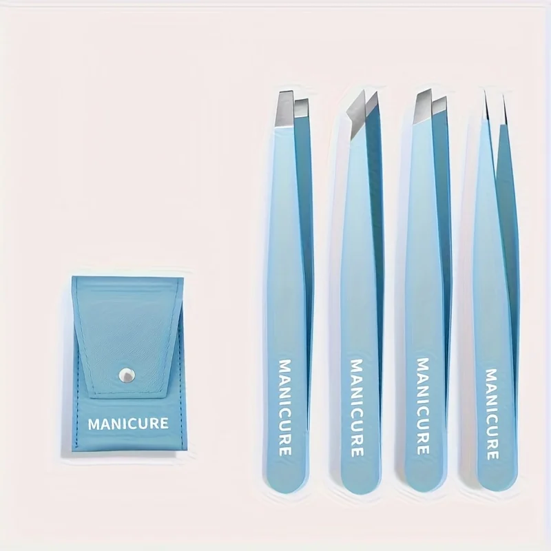 4pcs 스테인레스 스틸 기울어진 눈썹 클립 미세 모발 제거를위한 고품질 눈썹 족집게, 다채로운 머리 미용 메이크업 도구