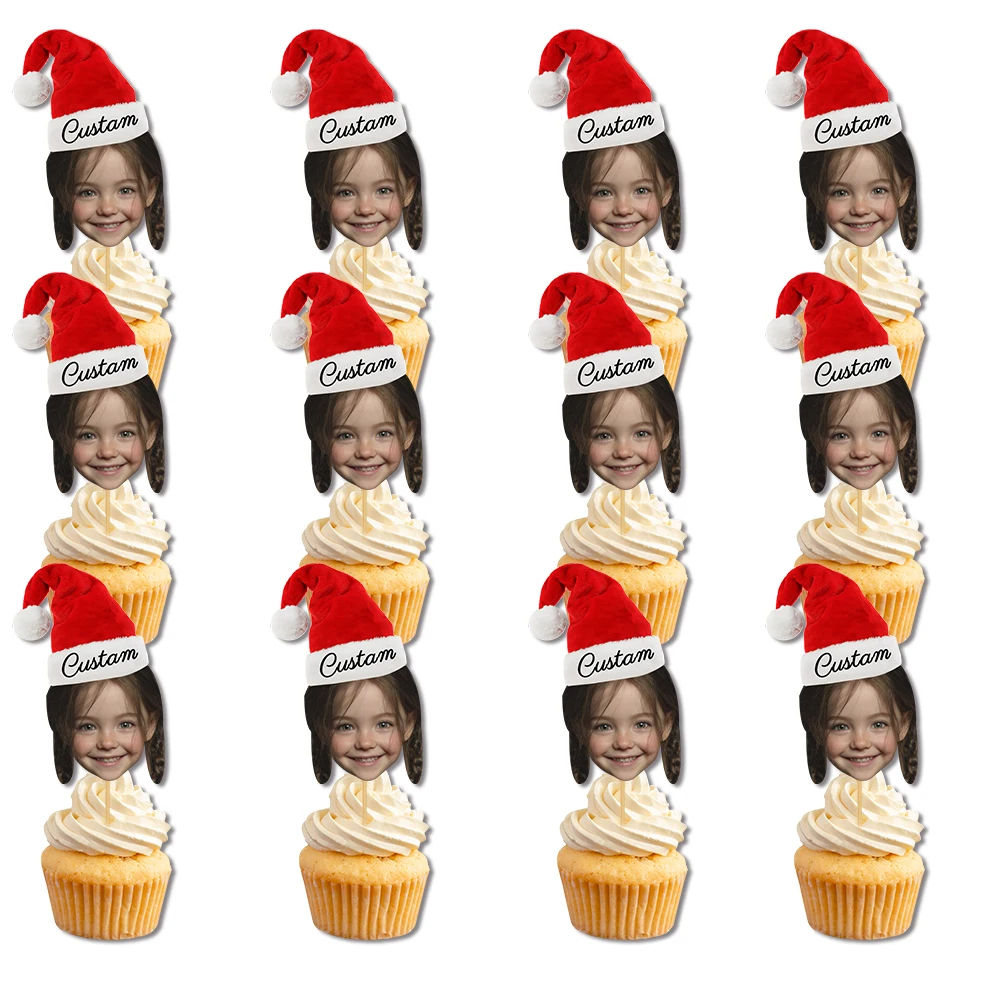 Maßgeschneiderte Weihnachtsfeier-Dekoration, Weihnachtsmütze, Gesicht, Fotopapier, Tasse, Kuchen, Plugin und Geschenkaufkleber-Set